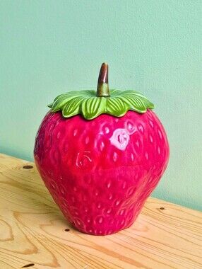 Vintage California Originals Ceramic Strawberry Cookie Jar / Canister (#8215)